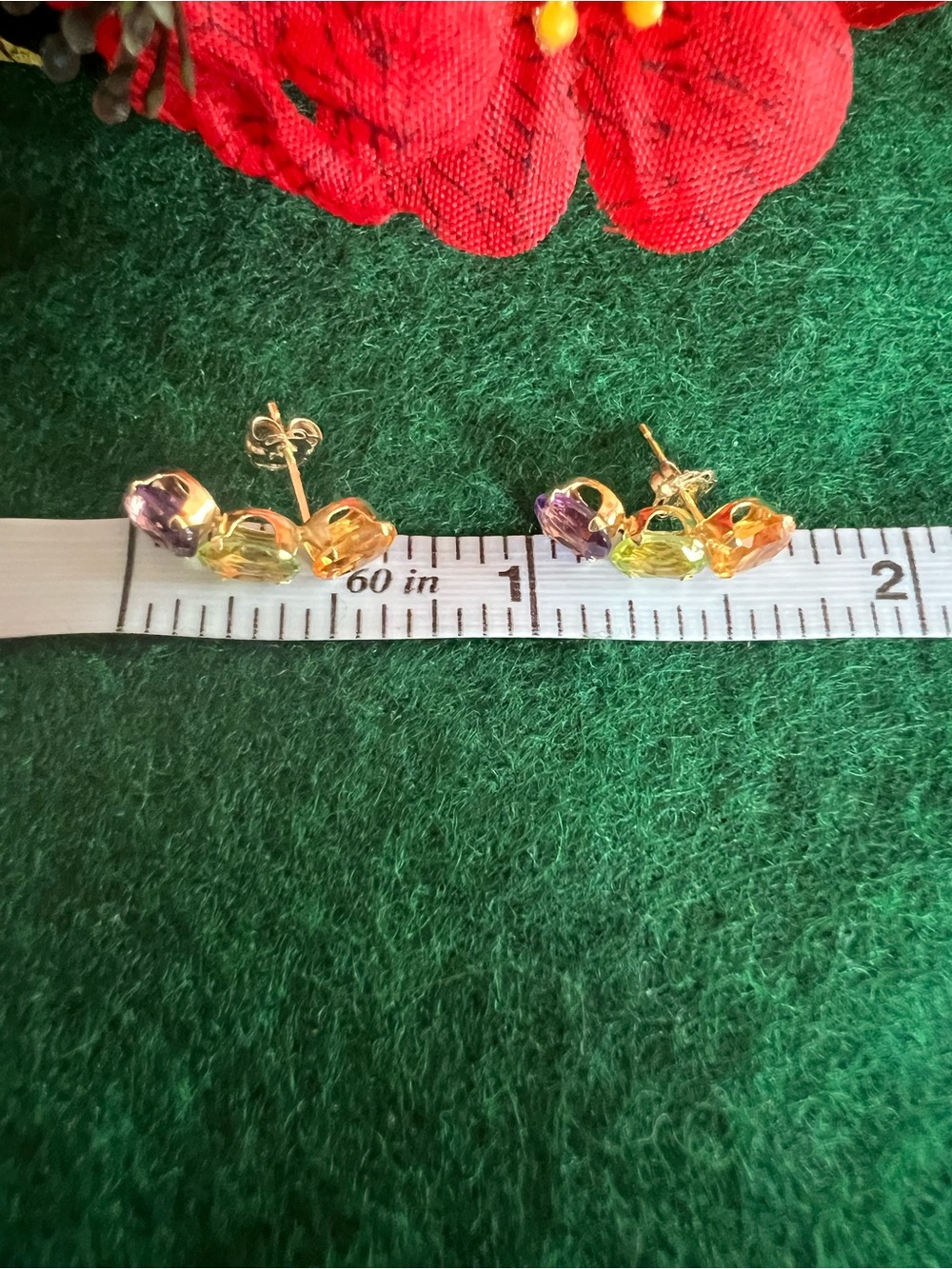 14k Solid Yellow Gold Multicolor Gemstone Earrings - Picture 10 of 12